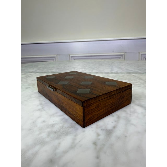 1960s Mid 20th Century Modern Hans Hansen Danish Rosewood Box With Sterling Silver Inlay For Sale - Image 5 of 8