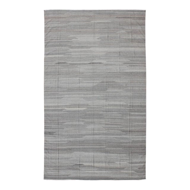 Very Large Modern Kilim With Solid Minimalist Design in Variation of Gray Tones For Sale