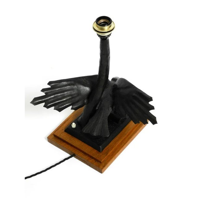 Very Large Iron in the Shape of an Eagle with a Teak Wooden Base Table Lamp, 1940s For Sale - Image 15 of 18