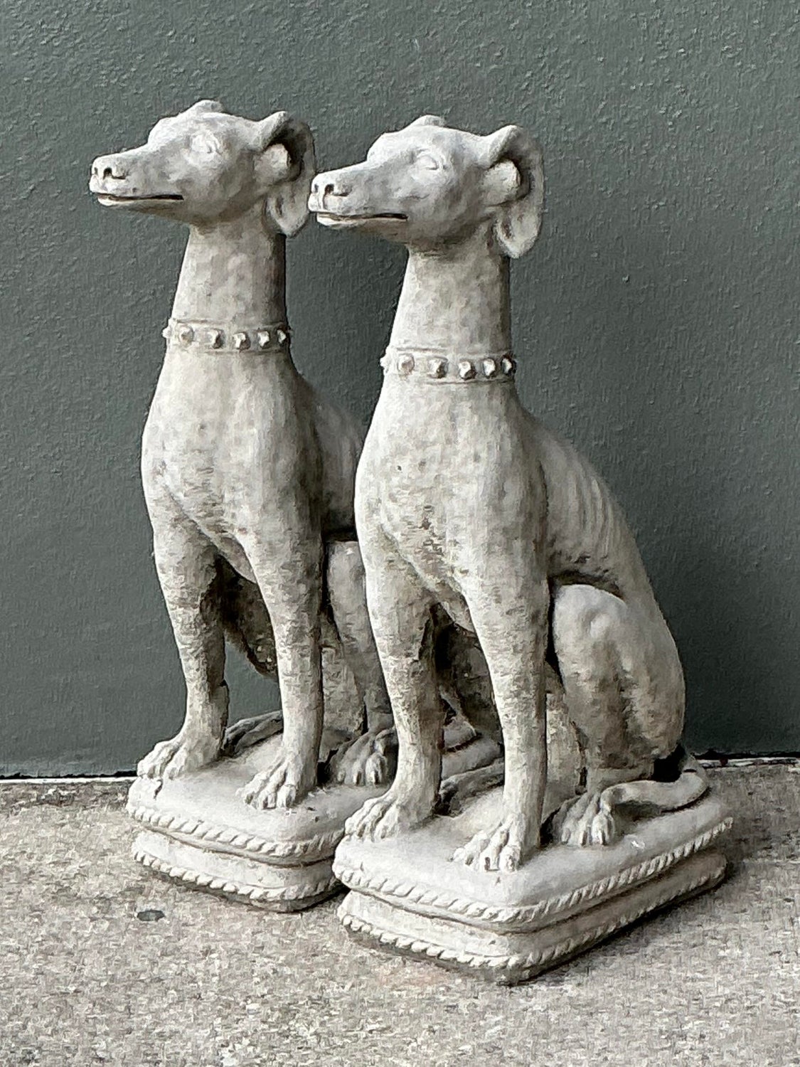Vintage Cast Concrete Dogs - A Pair - Detail view
