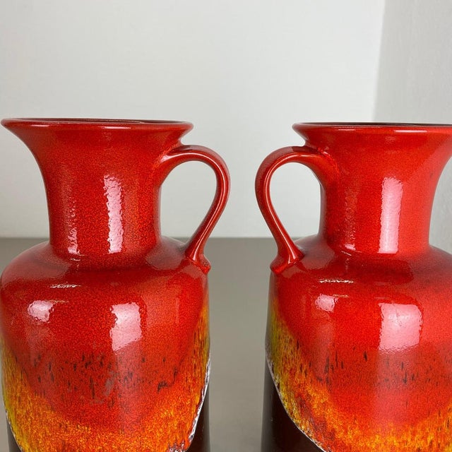 Fat Lava Op Art Pottery Multi-Color Vases attributed to Jasba Ceramics Germany, 1970s, Set of 2 For Sale - Image 9 of 18