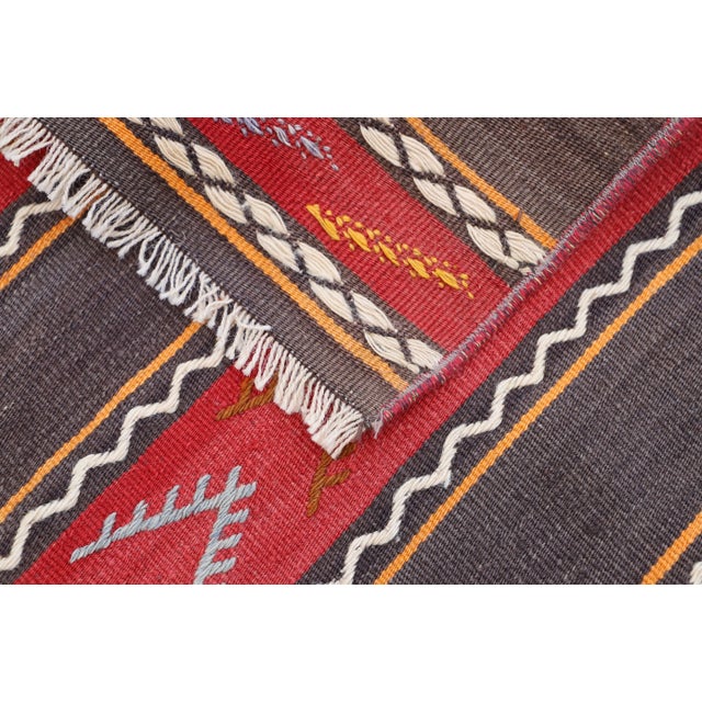 Textile 1970s Rustic Southwestern Striped Cicim Square Hand Knotted Natural Kilim Rug For Sale - Image 7 of 10