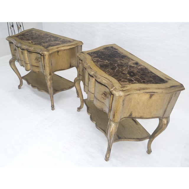 Pair of Fine Cabriole Leg Marble Top One Drawer End Tables Night Stands MINT For Sale - Image 16 of 18