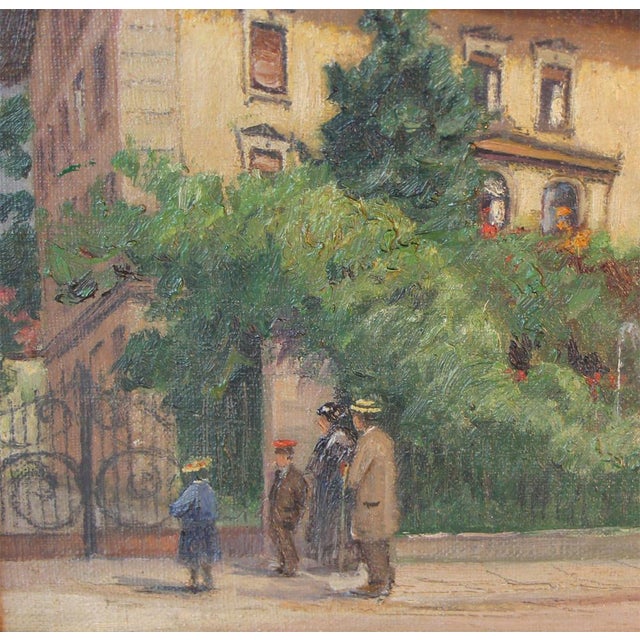 This original oil painting by German landscape painter Paul Mishel (1862-1929) depicts an enchanting street scene in Ulm....