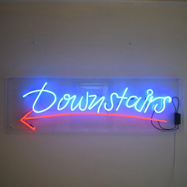 Large Neon Downstairs Sign, 1980s For Sale - Image 15 of 15