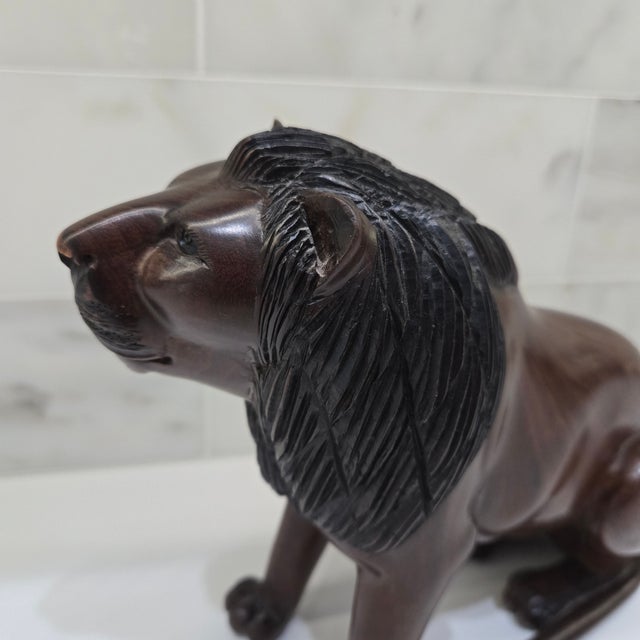 Vintage African Hand-Carved Hardwood Lion Sculpture by Nguma For Sale In Dallas - Image 6 of 10