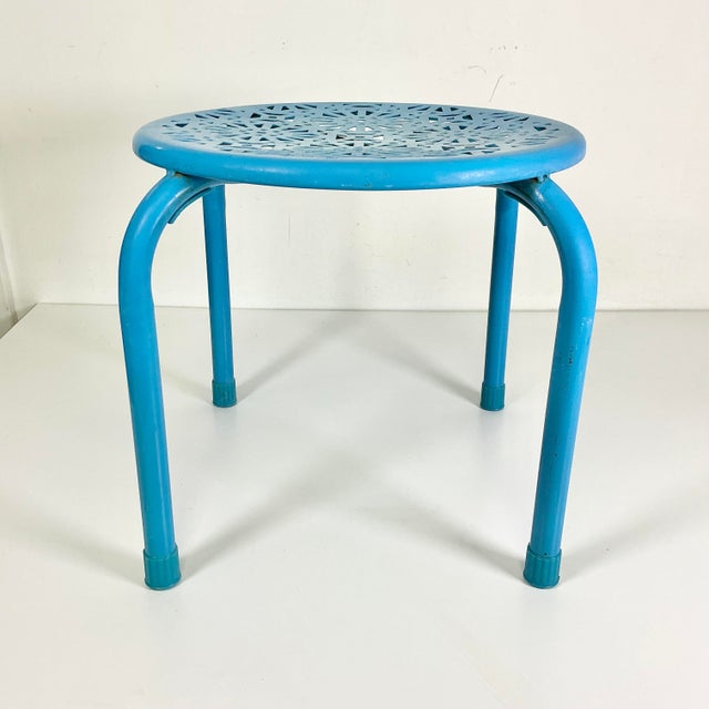 In its original bright blue color that is a mix of Royal and Turquoise, this Mid-Century stool is a winner. Designed for...