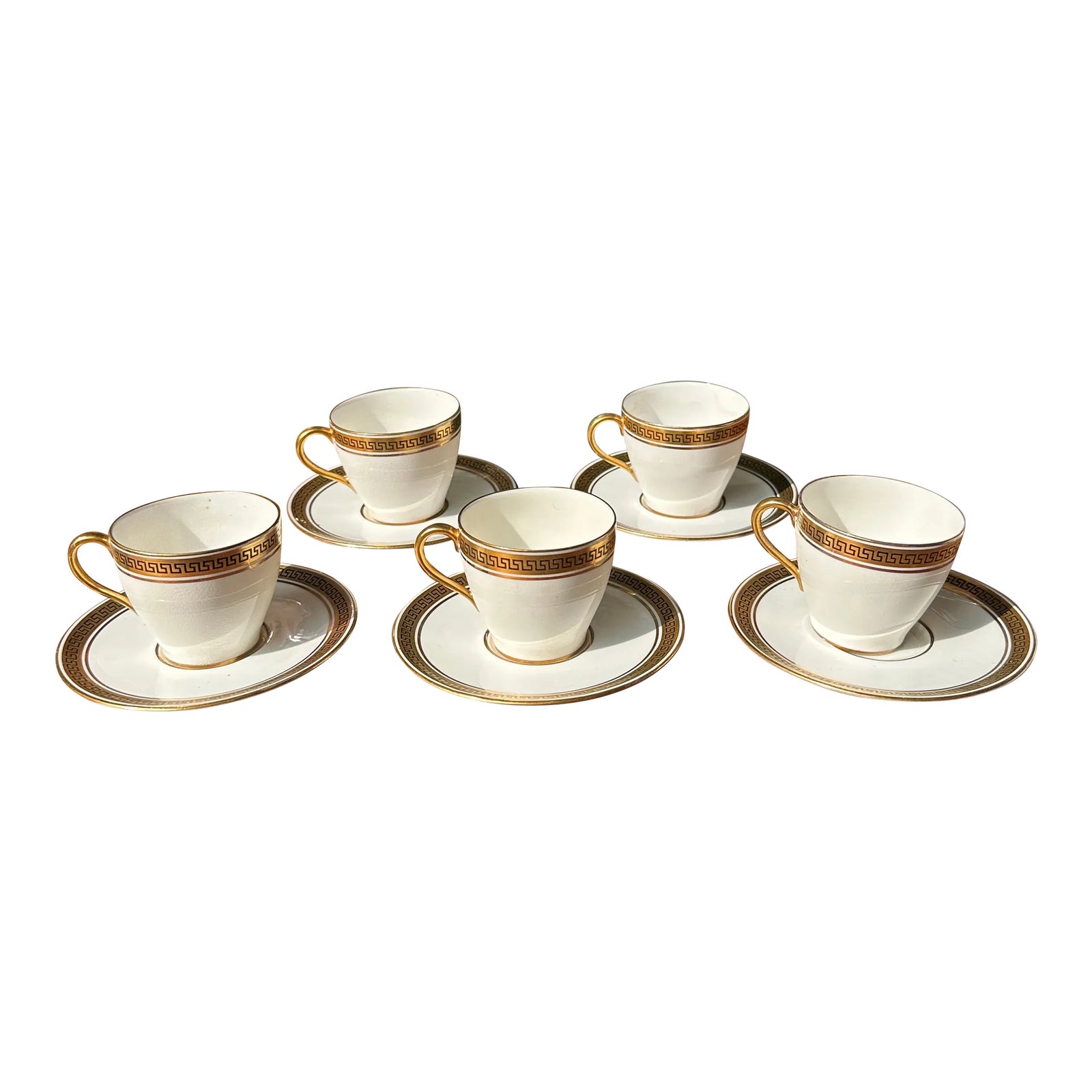 1970s Collection of Small Greek Key Teacups and Saucers- 10 Pieces ...