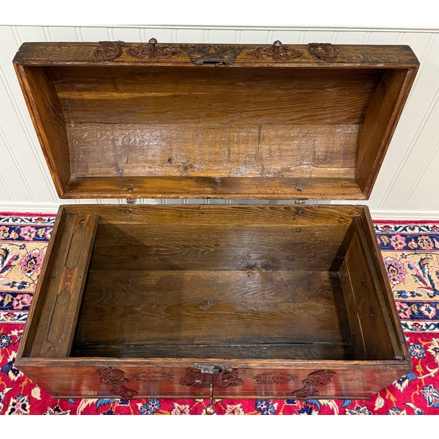 Antique Danish Dome Top Trunk Chest Blanket Box Storage Coffer Oak Mid 19th C For Sale In Dallas - Image 6 of 18