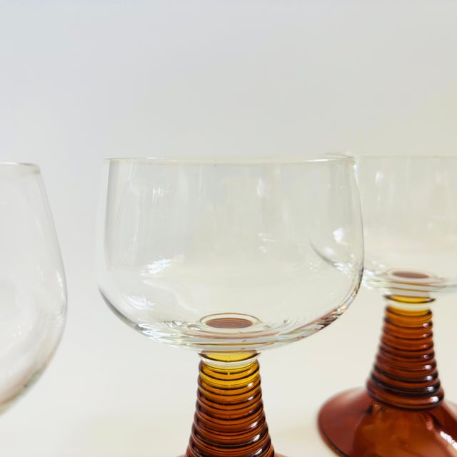 German Roemer Coupe Wine Glasses With Amber Stems - Set of 4 For Sale - Image 4 of 8