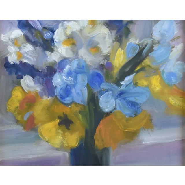 Impressionist Floral Mixed Bouquet of Flowers Painting Including the Antiqued Gold Wood Frame For Sale - Image 4 of 6