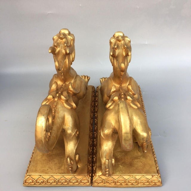Late 20th Century Pair of Gilt Bronze Figures of Mythical Beasts (Pixiu) For Sale - Image 5 of 9