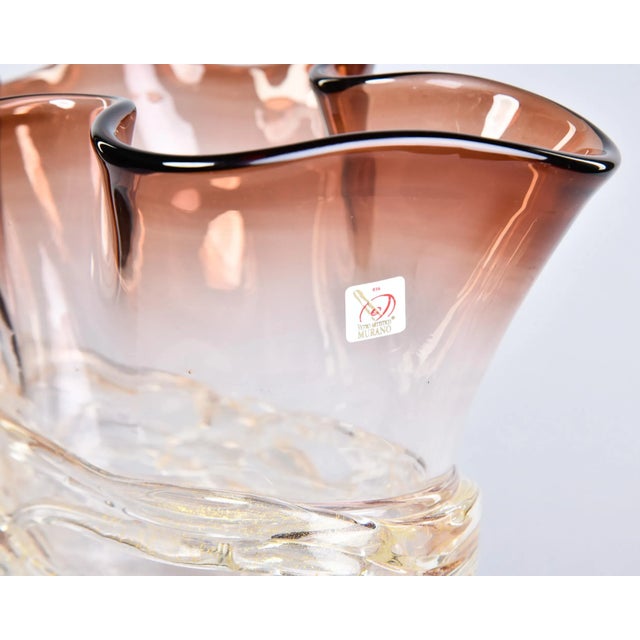 Metal Tall Signed Murano Vase With Wide Band of Applied Stringing For Sale - Image 7 of 12