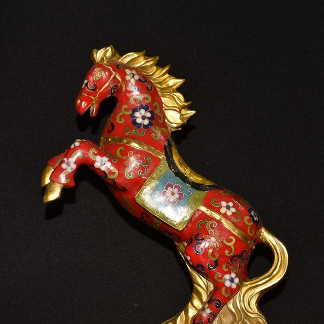 Metal Late 19th Century Cloisonné Enamel Horse Statue, Gilt Bronze Figure, 3kg For Sale - Image 7 of 9