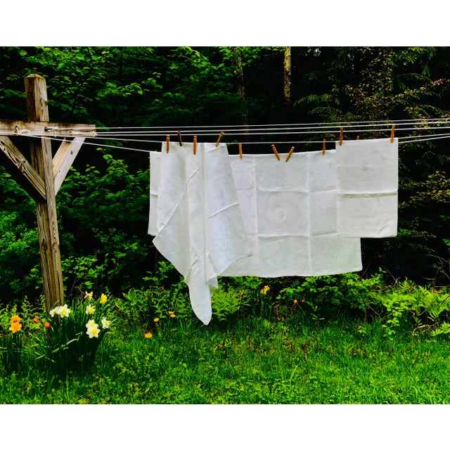 For your consideration, a set of four large French linen napkins. Lines , such as these were created as part of a bridal...