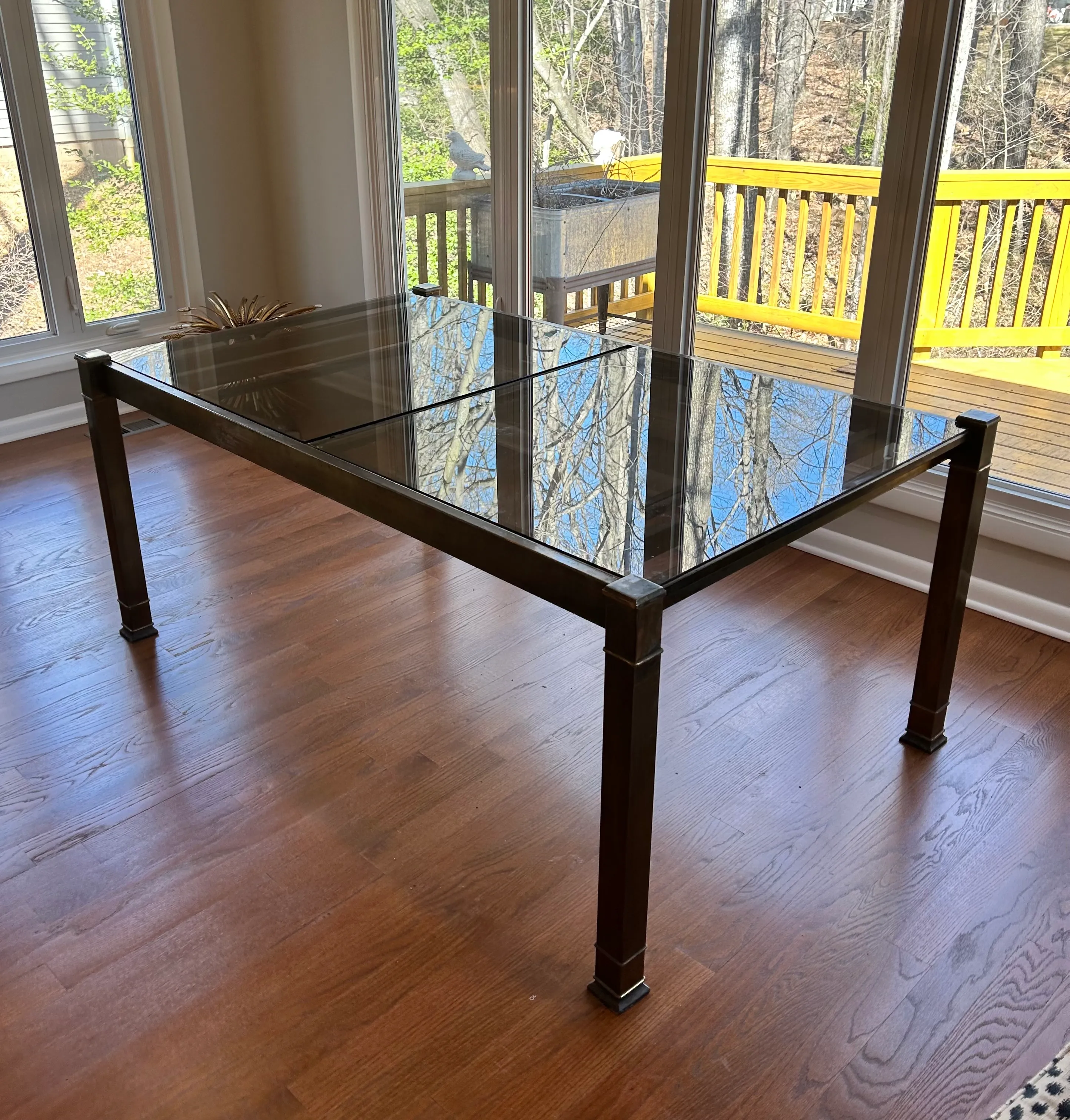 Vintage 1980s Brass Extension Glass Top Dining Table | Chairish