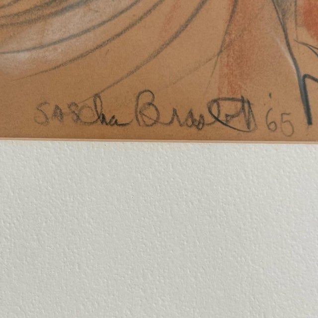 Orange Mid Century Modern Original Signed Pastel & Charcoal Nude Drawing – Sascha Brastoff (1918 - 1993) For Sale - Image 8 of 9