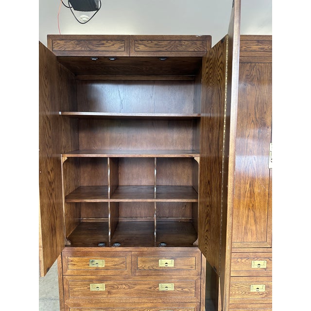 1970s Henredon “Scene One” Campaign Style Pair of Oak Armoires For Sale - Image 6 of 12