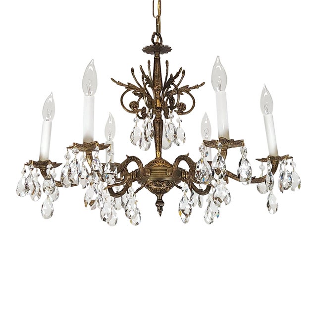 Antique 6 Light Splendid Shimmering Stately Brass Cut Lead Crystal Chandelier ~ Rewired ~ Restored ~ Rejuvenated ~ Ready to Hang ~ For Sale