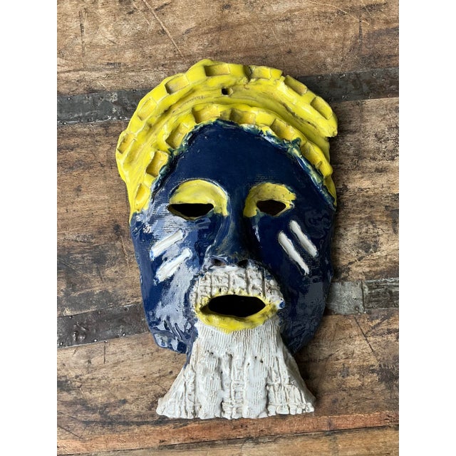 This striking vintage wall mask by acclaimed artist Dmitri Malchenkov is a vibrant example of expressionist studio...