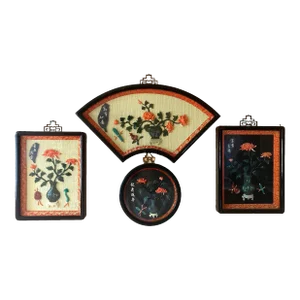 Set of Four Vintage Chinese Decorative Wall Panels With Auspicious Symbols