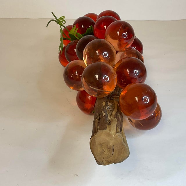 MidCentury Lucite Grape Cluster in Orange and Peach on Driftwood