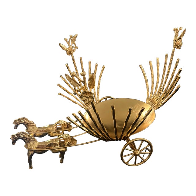 Vintage Neoclassical Gold Plated Fantasy Horse Carriage Candy Dish 1950s 15in For Sale