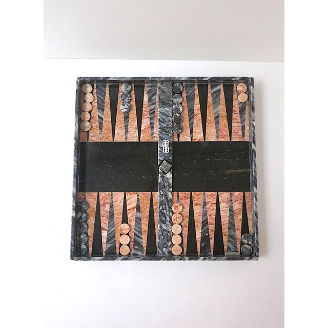 Postmodern Marble Backgammon and Checkers Game Boardgame Set For Sale - Image 3 of 13