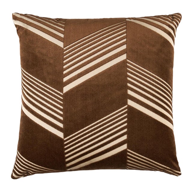 Schumacher x Victor Glemaud Jessie Cut Velvet 18" Pillow In Sable For Sale