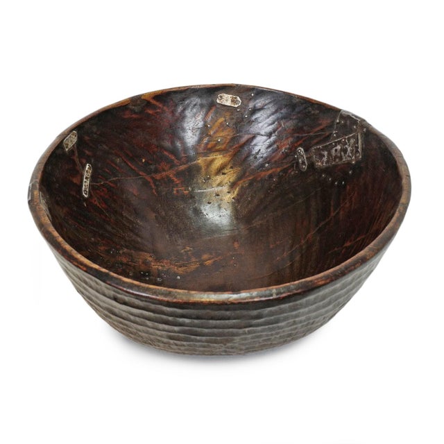 African Large Fulani Vintage Wood Bowl For Sale - Image 3 of 6