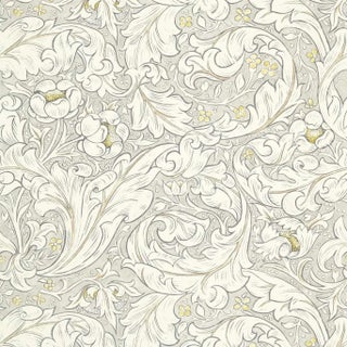 Morris & Co Pure Bachelors Button Print Fabric in Horned Poppy Grey For Sale