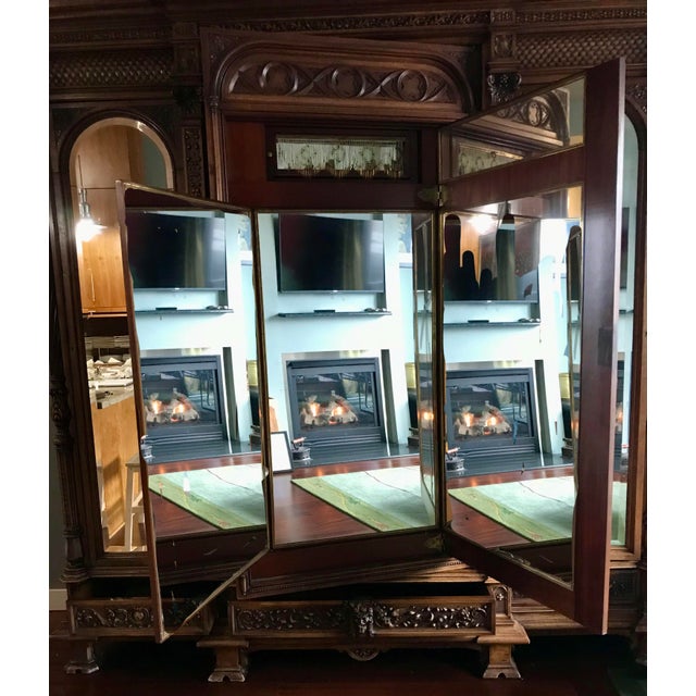 Early 20th Century Exquisite Neo-Gothic/Renaissance Revival Antique Armoire - A Rare Find For Sale - Image 9 of 18