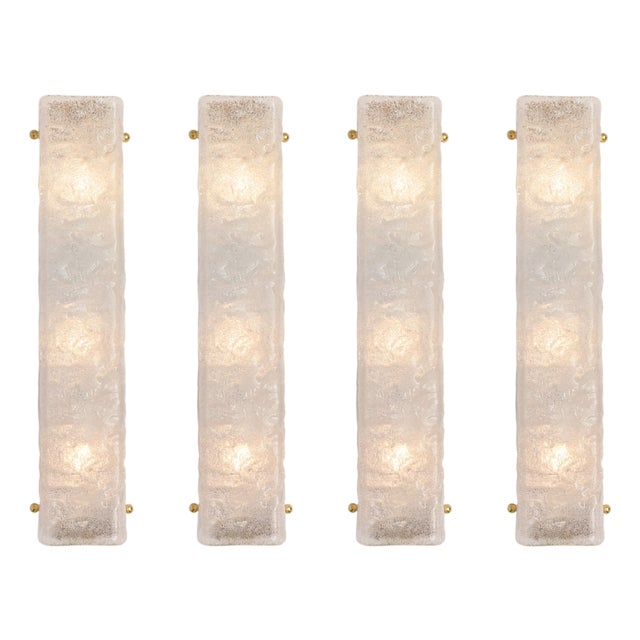 Italian Mid-Century Murano Frosted Textured Glass Wall Sconces - Set of 4 For Sale