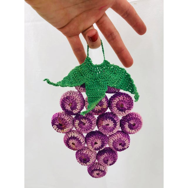 Fantastic early vintage mid century era folk art style hand stitched / Crochet coaster / Trivet in the shape of a grape...