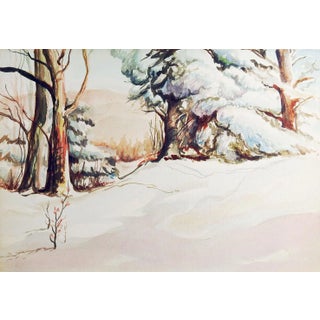 Mid 20th Century Winter Forest Watercolor Painting For Sale
