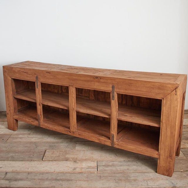 Antique Rustic Elm Haberdashery Kitchen Island Storage Sideboard – I An original rustic open fronted storage shelving...