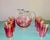 Mid-Century Modern Vintage 1940's MacBeth - Evans Cranberry Lustre Pitcher W/ Gold Stripes , 6 GlassesMacbeth-Evans Cranberry Stain Glass Pitcher Gold Stripes - Set of 7 For Sale - Image 3 of 6