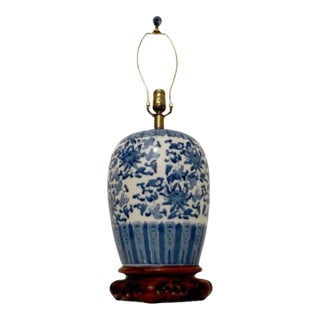 Vintage Blue and White Porcelain Ginger Jar Lamps For Sale
