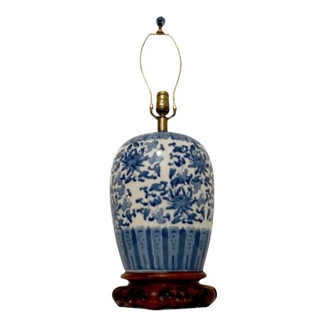 Vintage Blue and White Porcelain Ginger Jar Lamps For Sale