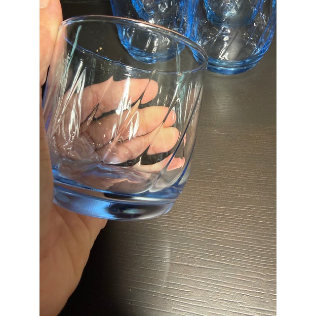 Art Deco Vintage Anchor Hocking Misty Blue Optic Swirl Glasses Set 9 pcs For Sale - Image 3 of 12