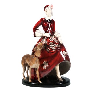 Art Deco Countess with Dog Figure by Claire Weiss for Goldscheider, Vienna, Austria, 1931 For Sale