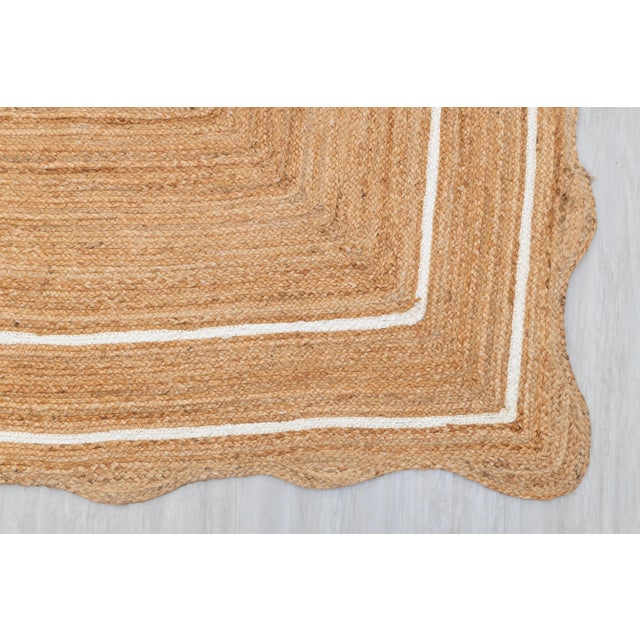 Boho Chic White Natural Jute Wave Scallop 10x14 Ft. For Sale - Image 3 of 12