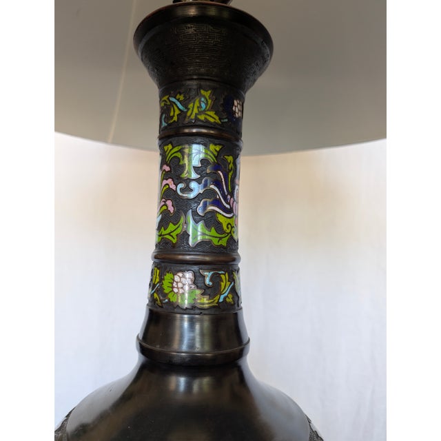 Wood Mid 20th Century Chinese-Style Champlevé Enamel Table Lamp For Sale - Image 7 of 9