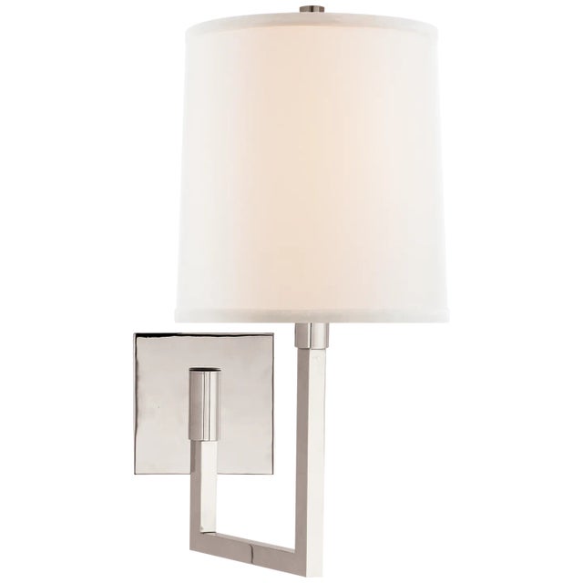 Barbara Barry for Visual Comfort Signature Aspect Small Articulating Sconce in Polished Nickel with Ivory Linen Shade For Sale