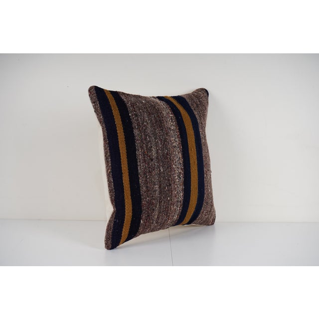 Mid-Century Modern Striped Design Turkish Anatolian Kilim Pillow Cover For Sale - Image 3 of 5