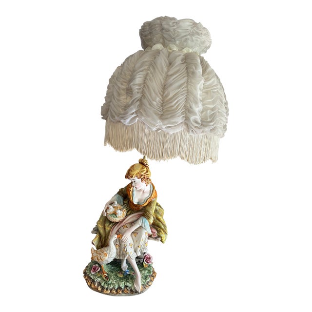 Large Vintage Italian Ceramic Lamp Signed D Polo Uiato For Sale