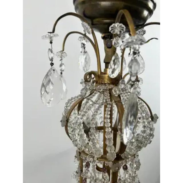 Vintage French Empire Style Gilt Bronze & Tiered Crystal & Beads Chandelier For Sale In New York - Image 6 of 14