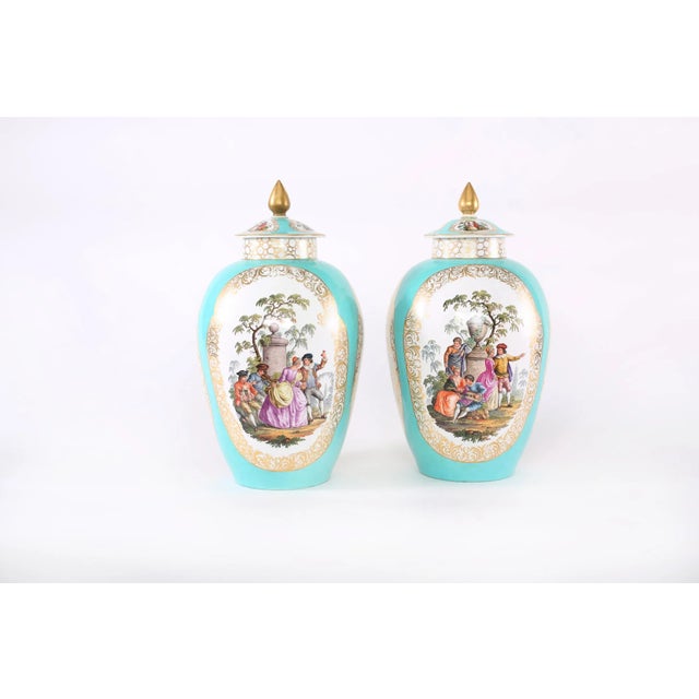 19th Century Hollywood Regency Gilt Porcelain Covered Urns - a Pair For Sale - Image 13 of 13