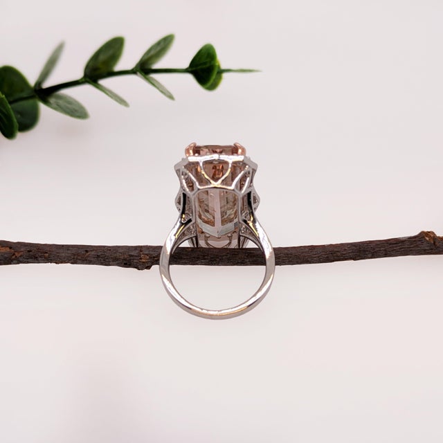 20Ct Pink Tourmaline Diamond Ring in Solid 14k Gold | 25x10mm Emerald Cut, Size 6.75 For Sale In Columbus - Image 6 of 6