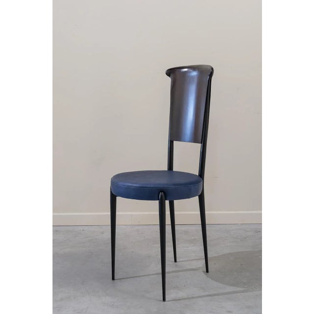 Mid-Century Modern Italian Chairs in Blue Leather, 1960s, Set of 4 For Sale - Image 3 of 10
